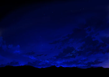 absurdres blue_sky blue_theme cloud commentary_request highres mitsukasa monochrome mountainous_horizon night no_humans original outdoors scenery sky sky_focus star_(sky)