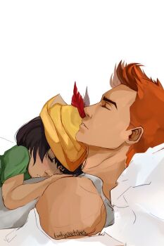 1boy 1girl blush dc_comics family father_and_daughter feathers green_arrow_(series) lian_harper red_hair roy_harper short_hair simple_background sleeping white_background young_justice young_justice:_invasion