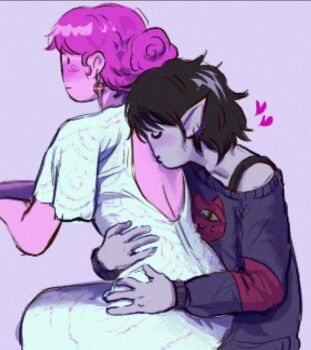 2girls adventure_time blush cartoon_network highres kiss kissing_back marceline_abadeer multiple_girls princess_bonnibel_bubblegum sitting sitting_on_person yumin yuri