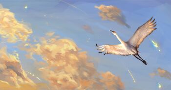 1other 9158mimo animal_focus animalization bird cloud cloudy_sky commentary crane_(animal) day english_commentary from_below full_body highres lee_hakhyun lens_flare omniscient_reader&#039;s_viewpoint outdoors sky sky_focus solo