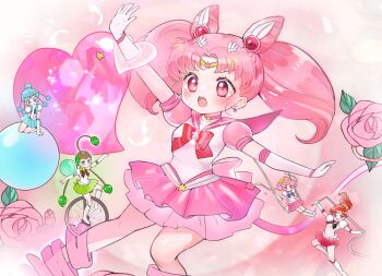 Rule 34 | absurdres, amazons quartet, bishoujo senshi sailor moon, blue hair, blue sailor collar, blue skirt, boots, cerecere (sailor moon), commentary request, green hair, green sailor collar, green skirt, highres, junjun (sailor moon), miniskirt, on swing, pale skin, pallapalla (sailor moon), pink hair, pink sailor collar, pink skirt, red hair, red ribbon, red sailor collar, red skirt, ribbon, sailor ceres, sailor chibi moon, sailor collar, sailor juno, sailor pallas, sailor vesta, skirt, super sailor chibi moon (stars), swing, tricycle, vesves (sailor moon), yazawaribii