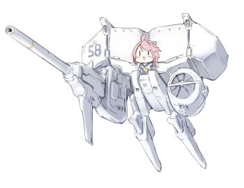 1girl ahoge chibi dendrobium_schema female_focus gundam gundam_0083 hair_ornament i-58_(kancolle) kantai_collection mecha parody pink_hair robot school_swimsuit school_uniform serafuku short_hair solo sumisu_(mondo) swimsuit |_|