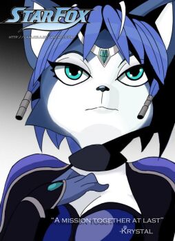 1girl animal_ears blue_eyes blue_hair fox fox_ears furry furry_female hairband jewelry krystal nintendo star_fox star_fox_assault ukalayla