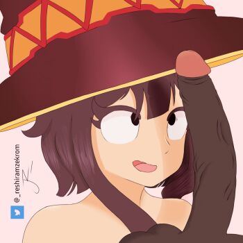 brown_hair dark-skinned_male dark_skin fellatio female hat imminent_fellatio imminent_oral imminent_penetration isekai kono_subarashii_sekai_ni_shukufuku_wo! large_penis little_eyes mage magician mahonesa/zekorashe megumin nervous nervous_eyes nervous_smile oral penis penis_on_face penis_shadow petite scared scared_expression shadow_of_penis silhouette size_difference small_eyes smile surprised surprised_by_penis top_hat trembling trembling_eyes trembling_lines twitter twitter_link veins veins_on_cock veins_on_dick veins_on_penis witcher