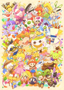 6+boys 6+girls admiral_bobbery blonde_hair blush bob-omb bowser bowser_jr. brooch captain_t._ode character_request chi_nya_nya_nya clown clown_boy count_bleck dimentio dj_toad doopliss dress everyone eyeshadow goomba goombella highres jester jester_boy jewelry kamek king_olly koopa_clown_car koopie_koo koops luigi luvbi madame_flurrie makeup mario mario_(series) merlon mimi_(paper_mario) mr._l ms_mowz multiple_boys multiple_girls nastasia nintendo o&#039;chunks olivia_(paper_mario) one_eye_closed origami_craftsman paper_mario paper_mario:_color_splash paper_mario:_sticker_star paper_mario:_the_origami_king paper_mario:_the_thousand-year_door princess_peach professor_frankly professor_toad_(mario) punio_(paper_mario) smile stapler_(paper_mario) super_paper_mario tippi_(paper_mario) toad_(mario) vivian_(paper_mario) yoshi