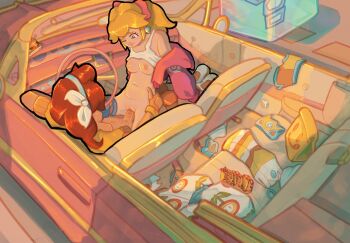 1futa 1girl artist_name blonde_hair blue_eyes blue_shoes blue_shorts bow bracelet breasts brown_gloves brown_hair burger car commentary cowgirl_position dash_food dolphin_shorts dress earrings english_commentary food food_wrapper futa_with_female futanari girl_on_top gloves golden_hour hair_bow hands_on_another's_hips highres jacket jewelry knee_pads long_hair mario_(series) mario_kart mario_kart_world medium_breasts mole mole_above_mouth motor_vehicle multicolored_dress multicolored_jacket multicolored_shoes navel nintendo orange_dress orange_gloves orange_jacket orange_shorts outdoors parking_lot partially_undressed penis pink_bow pink_car pink_jacket pink_lips princess_daisy princess_daisy_(touring) princess_peach princess_peach_(touring) reverse_cowgirl_position sandals saracolonthree sex shoes short-sleeved_jacket short_shorts short_sleeves shorts shorts_around_one_leg signature straddling taco tan tank_top two-tone_jacket two-tone_shoes two-tone_shorts unworn_clothes vaginal vehicle_interior veins veiny_penis white_bow white_dress white_shoes white_tank_top yellow_dress yellow_jacket yellow_trim