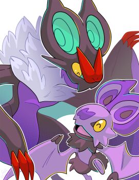 Rule 34 | black fur, claws, evolutionary line, fadedleara, gen 6 pokemon, looking at another, nintendo, no humans, noibat, noivern, open mouth, pokemon, pokemon (creature), purple fur, two-tone fur, wings