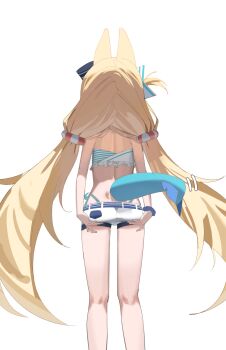 1girl absurdres blonde_hair butt_crack dimples_of_venus grabbing_own_ass highres indie_virtual_youtuber sameko_saba short_shorts shorts simple_background siopon12 tagme tail white_background