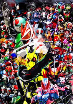 Rule 34 | 4ze meteor, 6+boys, armor, bodysuit, character request, compound eyes, copyright request, everyone, gloves, grey gloves, highres, in-franchise crossover, kamen rider, kamen rider (1st series), kamen rider 1, kamen rider 1 (shin), kamen rider 2, kamen rider 2 (shin), kamen rider 555, kamen rider agito, kamen rider agito (ground form), kamen rider battle, kamen rider battle: ganbarizing, kamen rider dcd, kamen rider decade, kamen rider den-o, kamen rider den-o (sword form), kamen rider faiz, kamen rider g (movie), kamen rider geats, kamen rider geats (series), kamen rider ooo, kamen rider ooo (tatoba combo), kamen rider the first, kamen rider the next, kamen rider v3, kamen rider v3 (series), kamen rider zo (movie), multiple boys, neo kamen rider, shin kamen rider prologue