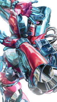 absurdres armor commentary crazy_diamond diamond_(gemstone) diamond_wa_kudakenai heart helmet higashikata_josuke&#039;s_pose highres jojo_no_kimyou_na_bouken jojo_pose pink_eyes simple_background solo stand_(jojo) star-shaped_pupils star_(symbol) symbol-shaped_pupils uu0000322 white_background
