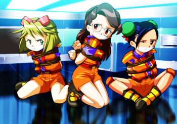 3girls alice_beckham bdsm bondage bound daikinbakuju gag haruka_rin improvised_gag loli machine_robo machine_robo_rescue multiple_girls rope suizenji_sayuri tape tape_gag