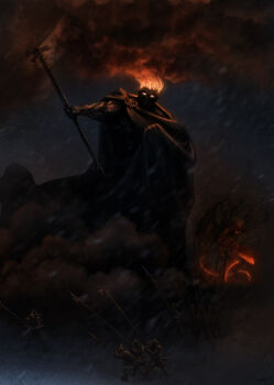 6+boys armor army av-art balrog_(tolkien) black_skin brooch cloud colored_skin commentary demon demon_horns demon_wings divine_being english_commentary fire flaming_head flaming_sword flaming_weapon full_armor giant glowing glowing_eyes halberd hammer highres holding holding_hammer holding_polearm holding_weapon horns jewelry male_focus morgoth mountain mountainous_horizon multiple_boys muscular muscular_male orc polearm sky smoke sword the_silmarillion tolkien&#039;s_legendarium weapon whip wings