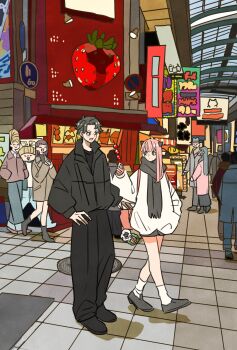 3girls 4boys ^_^ anya_(spy_x_family) becky_blackbell black_hair blonde_hair blunt_bangs boots brown_hair closed_eyes coat commentary_request damian_desmond director_chimera_(spy_x_family) emile_elman ewen_egeburg full_body green_hair hairpods hat highres long_hair multiple_boys multiple_girls people pink_hair sheep short_hair spy_x_family takeuchi_ryousuke yor_briar