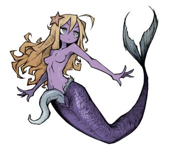 1futa akableak blonde_hair breasts closed_mouth colored_skin futanari grey_eyes large_penis long_hair medium_breasts mermaid monster_girl nude original penis purple_skin ringed_eyes simple_background solo transparent_background