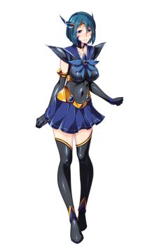 1girl black_gloves black_thighhighs blue_eyes blue_hair blue_skirt blush boots breasts choker covered_erect_nipples covered_navel dark_aqua_(sailor_element) dark_persona elbow_gloves full_body game_cg gloves hair_ornament highres large_breasts large_variant_set looking_at_viewer magical_girl mizushima_aoi nana_g non-web_source official_art pleated_skirt sailor_collar sailor_element short_hair skirt solo standing thigh_boots thighhighs transparent_background variant_set zettai_ryouiki