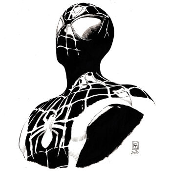 1boy 2023 animal_print artist_name black_bodysuit bodysuit commentary dated english_commentary greyscale highres marvel mask miles_morales monochrome multicolored_bodysuit print_bodysuit realistic signature silk solo spider-man_(miles_morales) spider-man_(series) spider_print spider_web spider_web_print superhero_costume two-tone_bodysuit upper_body valerio_giangiordano western_comics_(style) white_background