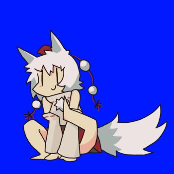 &gt;_&lt; 1girl :d animal_ears animated animated_gif backflip black_skirt blouse breasts commentary cookie_(touhou) detached_sleeves english_commentary fang full_body hat inubashiri_momiji kujira_video looping_animation medium_breasts open_mouth pom_pom_(clothes) red_skirt ribbon-trimmed_sleeves ribbon_trim scratching_head shirt short_hair skirt sleeveless sleeveless_shirt smile solo tail tokin_hat touhou turtleneck two-tone_skirt web_(cookie) white_hair white_shirt wolf_ears wolf_girl wolf_tail |_|