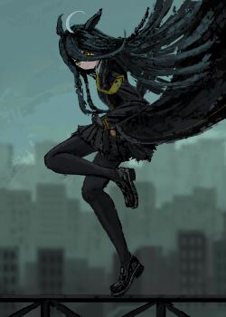 Rule 34 | 1girl, absurdres, ahoge, animal ears, black coat, black gloves, black hair, black pantyhose, black shirt, black skirt, closed mouth, coat, collared shirt, commentary, ear tag, earrings, english commentary, gloves, hair between eyes, highres, horse ears, horse girl, horse tail, jewelry, long bangs, long hair, long hair between eyes, long sleeves, looking at viewer, manhattan cafe (creeping shadow) (umamusume), manhattan cafe (umamusume), multicolored hair, necktie, pantyhose, shirt, single earring, skirt, solo, tail, thefatum, umamusume, very long hair, white hair, yellow eyes, yellow necktie