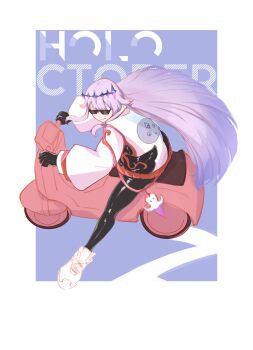 1girl absurdres gloves grey_hair highres hololive hololive_english koseki_bijou long_hair long_sleeves motor_vehicle motorcycle multicolored_hair on_motorcycle pebble_(koseki_bijou) purple_hair sunglasses tiara vessel4rt virtual_youtuber