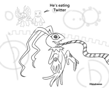 Rule 34 | absurdres, agumon, artist name, blurry, blurry background, digimon, digimon (creature), digimon adventure, digimon adventure: bokura no war game, full body, highres, kakudrawmon, keramon, no humans, open mouth, sketch, solo focus, tentomon, white background