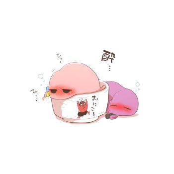 blush bocchi_the_rock! commentary_request cube_hair_ornament cup drunk gotoh_hitori gotoh_hitori_(tsuchinoko) hair_ornament hiroi_kikuri no_humans nose_blush rebecca_(keinelove) simple_background squeans white_background