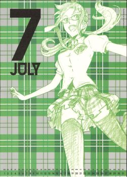 Rule 34 | 00s, 1girl, calendar, evangelion: 2.0 you can (not) advance, female focus, glasses, green theme, hairband, highres, long hair, makinami mari illustrious, monochrome, necktie, neon genesis evangelion, plaid clothes, plaid skirt, rebuild of evangelion, scan, school uniform, skirt, smile, solo, thighhighs, tsurumaki kazuya, twintails, zettai ryouiki