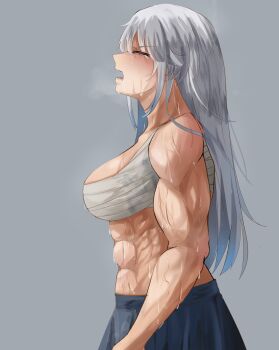 1girl abs imouto_(qq71nd95mgt50a1) muscular muscular_female sarashi sweat sweatdrop tagme