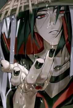 black_hair male_focus rain sharingan uchiha_itachi water_drop