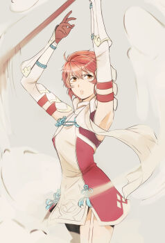 1girl fire_emblem fire_emblem_fates highres hinoka_(fire_emblem) holding holding_polearm holding_weapon japanese_clothes lithety nintendo polearm red_eyes red_hair short_hair solo weapon