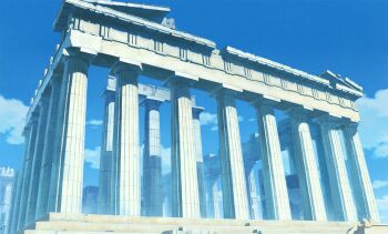 architecture blue_sky building cloud colonnade column commentary_request greece hariken highres no_humans original outdoors parthenon pillar real_world_location scenery sky