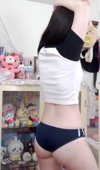 1girl animated ass ass_shake buruma dancing east_asian gym_uniform indoors real_life short_hair stuffed_toy tagme twerking video