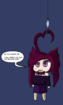 ahoge animal_ears barefoot cat_ears chibi dripping english_text fish_hook fishing_line greenlow heart heart_ahoge heart-shaped_hair indie_virtual_youtuber pink_eyes plaid_clothes plaid_skirt purple_hair purple_skirt purple_top saralene skirt star_(symbol) star_in_eye symbol_in_eye twintails virtual_youtuber