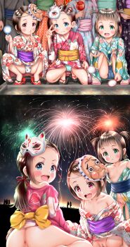 3girls absurdres age_difference anus ass before_and_after black_hair blue_eyes blush cameltoe censored cleft_of_venus dark exhibitionism fang fang_out fat_mons festival fireworks fish flat_chest from_behind functionally_nude goldfish green_eyes higeepon highres japanese_clothes kimono loli long_hair looking_at_viewer looking_back lying mask medium_hair mosaic_censoring multiple_girls multiple_views night nipples no_panties open_clothes open_mouth panties pov print_panties public_indecency pussy red_eyes sandals sexually_suggestive sitting sitting_on_person sky split_screen spread_legs tagme thighs third-party_edit toes underwear undressing upskirt v