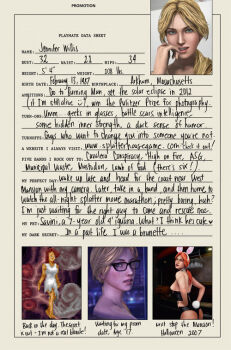 1girl 3d blonde_hair brown_hair character_profile female_focus glasses jennifer_willis looking_at_viewer looking_back namco playboy playboy_bunny ponytail solo splatterhouse text_focus