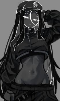 1girl absurdres groin hat highres midriff navel pants ribs shigezie sweater tagme