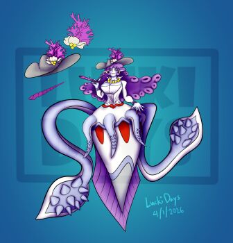 Rule 34 | absurdres, bracelet, calamaramon, digimon, digimon (creature), earrings, highres, jewelry, long hair, luckydaysornot, monster girl, nail polish, oridigi, original, purple hair, red eyes, squid girl, tentacles