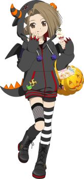 Rule 34 | 1girl, artist request, black boots, black hood, black hoodie, black horns, black tail, black thighhighs, black wings, boots, brown eyes, brown hair, candy, fake horns, fake tail, fake wings, food, fujibayashi suzu, full body, game cg, halloween, halloween bucket, halloween costume, highres, holding, holding candy, holding food, hood, hoodie, horns, long hair, looking at viewer, official alternate costume, official art, orange horns, single thighhigh, smile, solo, tail, tales of (series), tales of asteria, tales of phantasia, thighhighs, third-party source, tongue, transparent background, white thighhighs, wings