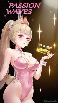 Rule 34 | alice thymefield, anarchyart, animal ear hairband, animal ears, blonde hair, bow, bowtie, breasts, choker, commentary request, cowboy shot, fake animal ears, hair ornament, hairband, highleg, highleg leotard, highres, large breasts, leotard, long hair, nape braid, pink choker, pink leotard, playboy bunny, pole, ponytail, rabbit ears, rabbit girl, rabbit tail, red eyes, side-tie leotard, smile, sparkle, sphere hair ornament, strapless, strapless leotard, stripper pole, tail, ticket, white bow, white bowtie, wrist cuffs, zenless zone zero