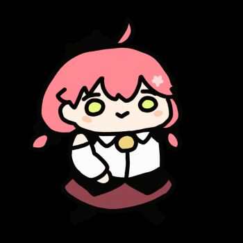 1girl :&gt; ahoge animated animated_gif bell black_headwear blouse blush_stickers chibi commentary detached_sleeves english_commentary from_side full_body fuwafuwa_35 green_eyes hololive idle_animation looping_animation neck_bell o_o official_alternate_costume pink_hair red_skirt sakura_miko sakura_miko_(casual) shirt skirt sleeveless sleeveless_shirt transparent_background virtual_youtuber walking white_shirt