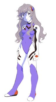 breasts character_request dokudrinker grey_hair interface_headset_(evangelion) mecha_pilot_suit pale_skin plugsuit_(evangelion) purple_eyes shaded_face small_breasts source_request