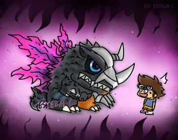 Rule 34 | blue eyes, claws, crossover, cyborg, digimon, estela l., godzilla (series), metalgreymon g erosion mode, sharp teeth, tail, teeth, toho, wings, yagami taichi