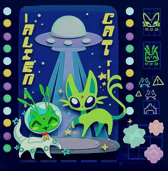 abduction aisha_(neopets) alien alien_aisha alleesaur alternate_color animal animal_focus animated animated_gif candy clothed_animal collar color_connection commentary creature creature_focus crossover english_commentary espeon floating food gen_2_pokemon helmet konpeitou look-alike neopet_(creature) neopets nintendo pokemon pokemon_(creature) shiny_pokemon space_helmet spacesuit ufo