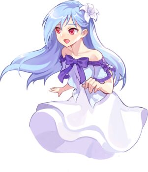 1girl artist_request bare_shoulders benya_(tales_weaver) blue_hair blue_shirt bow collarbone cropped_shirt dress fingernails floating_hair flower hair_flower hair_ornament layered_dress layered_shirt lily_(flower) long_hair looking_to_the_side nexon off-shoulder_shirt off_shoulder official_art open_mouth purple_bow red_eyes second-party_source shirt shirt_bow simple_background sleeve_bow solo straight_hair strapless strapless_shirt tales_weaver tongue transparent_background white_dress white_flower white_lily