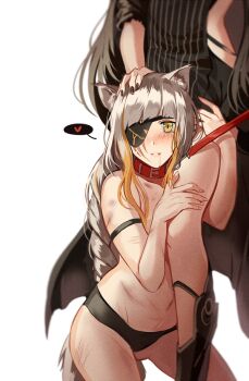 2girls animal_ears bdsm bikini black_bikini black_hair black_nails bleeding blood blush cat_ears choker dreamer_(girls&#039;_frontline) girls&#039;_frontline implied_yuri long_hair m16a1_(girls&#039;_frontline) multicolored_hair multiple_girls open_mouth red_choker silence_girl smile swimsuit yellow_eyes