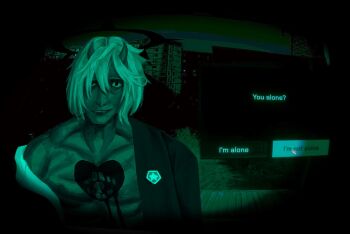 1boy character_request collarbone commentary copyright_request demon_boy demon_horns empty_eyes english_commentary english_text highres horns looking_at_viewer male_focus monochrome muscular muscular_male no_i'm_not_a_human parted_lips short_hair winnie6890