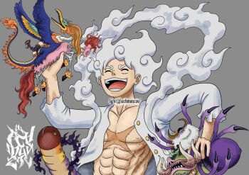 6+boys achmunzav alternate_form animal arthropod_boy artist_logo bakotsu_(youkai) bird boar closed_eyes ethan-baron_v._nusjuro gear_fifth gorosei hagoromo holding holding_animal horse itsumade_(youkai) jaygarcia_saturn logo male_focus marcus_mars monkey_d._luffy monster multiple_boys muscular muscular_male one_piece open_clothes open_mouth open_shirt scar scar_on_chest scar_on_face shawl shepherd_ju_peter shirt short_hair smile spider_boy topman_warcury ushi-oni_(youkai) white_hair white_shirt worm