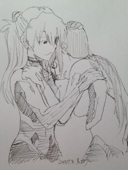 Rule 34 | 2013, 2girls, bodysuit, breasts, closed mouth, comforting, commission, crying, dated, eyepatch, glasses, gloves, greyscale, hair between eyes, hair ornament, hairclip, hands on another's head, hands on another's shoulders, heads together, image sample, interface headset (evangelion), light smile, long hair, looking at another, lowres, makinami mari illustrious, mecha pilot suit, monochrome, multiple girls, neon genesis evangelion, open mouth, plugsuit (evangelion), rebuild of evangelion, souryuu asuka langley, suimame, tears, tumblr sample