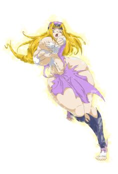 Rule 34 | 1girl, absurdres, ass expansion, aura, blonde hair, bouncing ass, bouncing breasts, breast expansion, breasts, cleavage, commission, digimon, digimon frontier, flashing, glowing, hat, highres, huge breasts, long hair, mainkore, mankor, navel, orimoto izumi, skirt, solo, third-party edit, wide hips