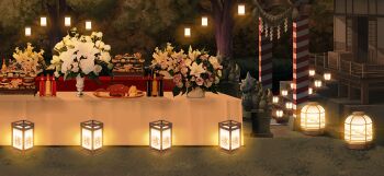 andon architecture box bush cheese donation_box east_asian_architecture flower food game_cg glass_bottle hakurei_shrine ham komainu lantern no_humans non-web_source official_art outdoors path plate purple_flower purple_rose road rope rose scenery shide shimenawa shrine stairs stone_lantern touhou touhou_gensou_eclipse tree twilight white_flower white_rose yuuki_yuuna_wa_yuusha_de_aru yuuki_yuuna_wa_yuusha_de_aru:_hanayui_no_kirameki yuusha_de_aru