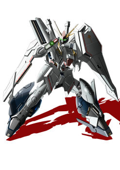 absurdres aiming aiming_at_viewer arm_shield beam_rifle commentary_request energy_gun full_body glowing glowing_eyes green_eyes gun gundam gundam_hathaway's_flash highres holding holding_gun holding_weapon legs_apart mecha mecha_focus mobile_suit nagi_(user_dwyh2252) no_humans robot science_fiction shield simple_background standing v-fin weapon white_background xi_gundam